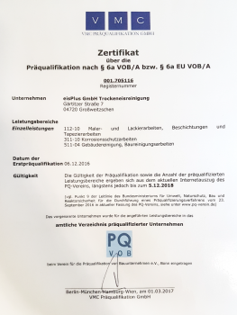 Zertifikat über Präqualifikation nach § 6a VOB/A bzw. § 6a EU VOB/A